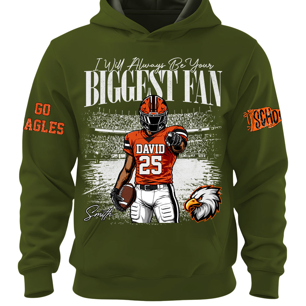 I'll Always Be Your Biggest Fan, Personalized Vintage “Biggest Fan” Football Shirt, Custom School Team Name, Gift For Football Lovers T1807 Hv01