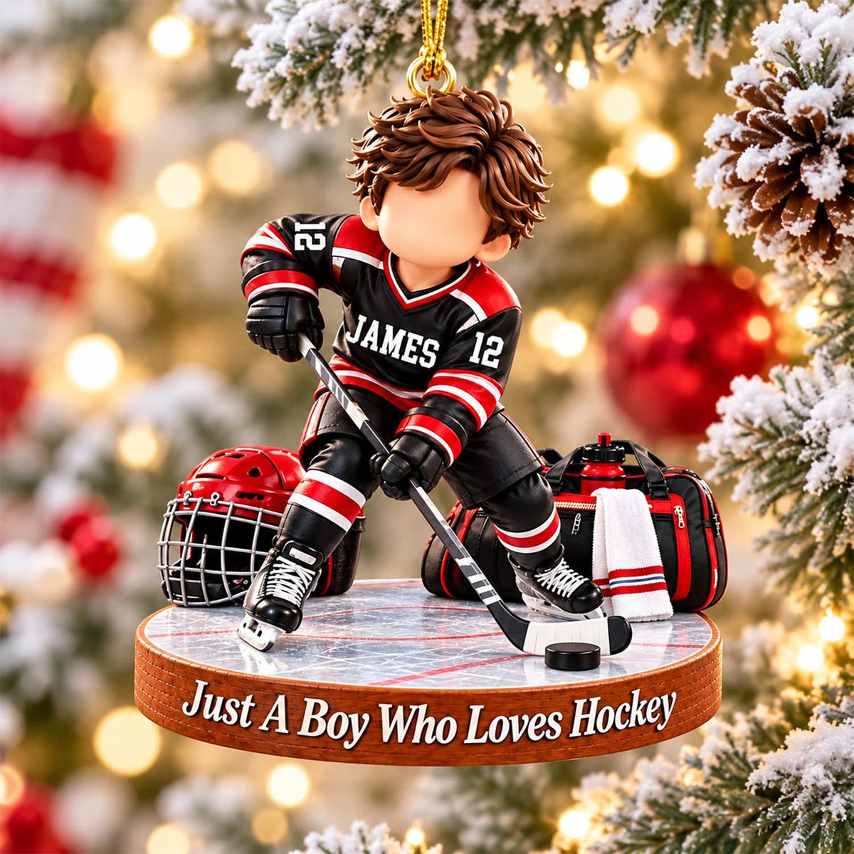 Personalized Hockey Boy Hockey Girl Christmas Ornament Pt99
