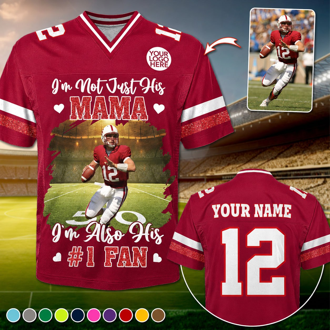 I’m Not Just His Mom I’m Also His #1 Fan, Personalized Football Mom Jersey, Custom Player Photo & Number, Gift for Football Mom Na02 Pt99