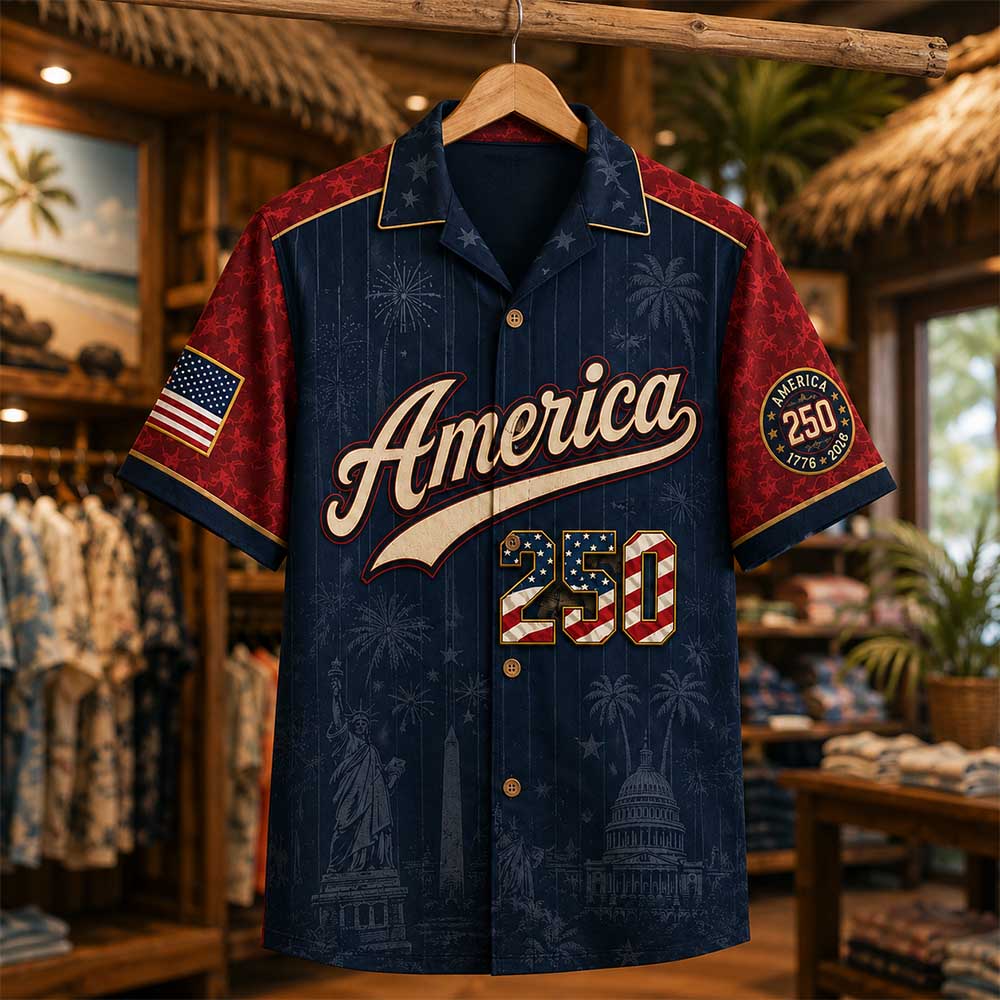 Personalized America 250 Hawaiian Shirt, Custom Name Number USA 1776 2026 Hawaiian Shirt, Patriotic Liberty Bell Shirt, 4th of July Gift Pt99