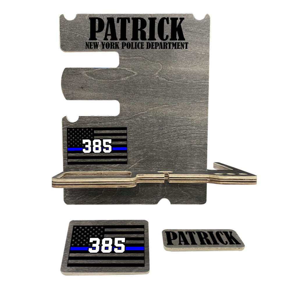 Personalized Gift for Police Wood Docking Station Desk Organizer Custom Police Officer Gift Phone Stand H2511