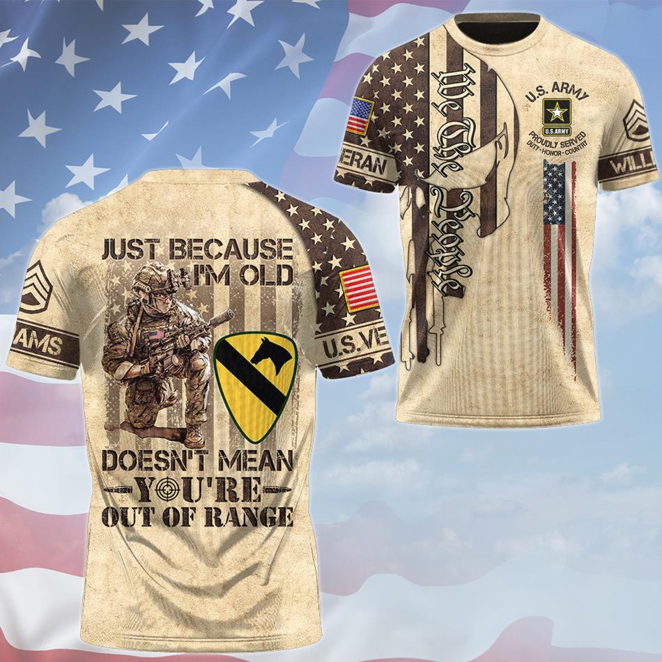 Just Because I'm Old Doesn't Mean You're Out of Range We Vintage The People Skull All Over Print Shirt For US Veteran USA Flag Shirt H2511 Trna