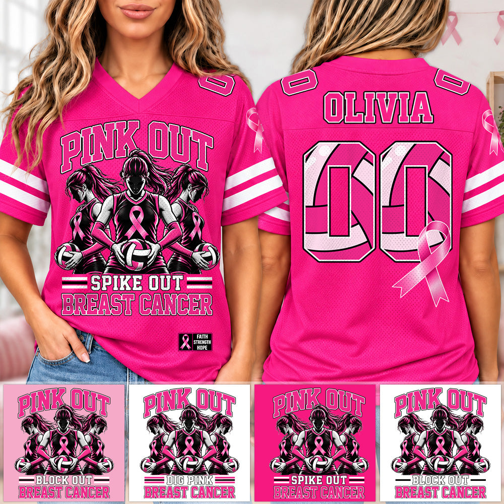 Custom Volleyball Spike Out Breast Cancer Awareness Jersey Personalized Name & Number Sport Lovers Shirt H2511 Trna