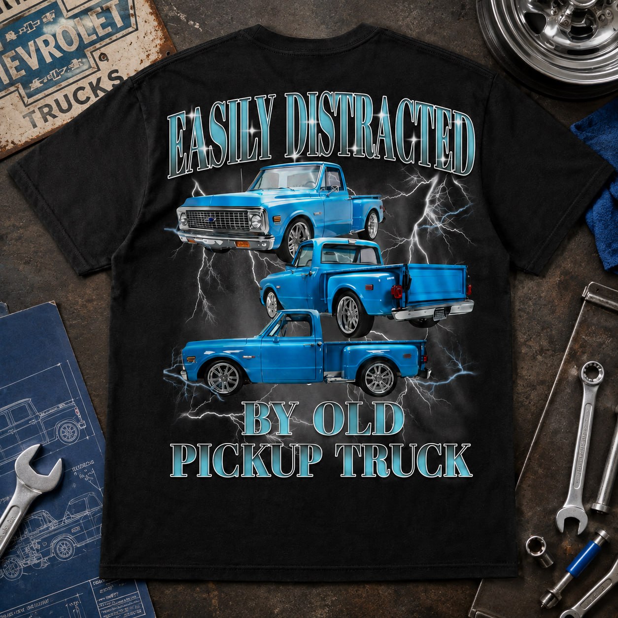 Easily Distracted By Old Car - Custom Pickup Truck Photo Shirts - Gift For Car Lovers A2110 Pt99