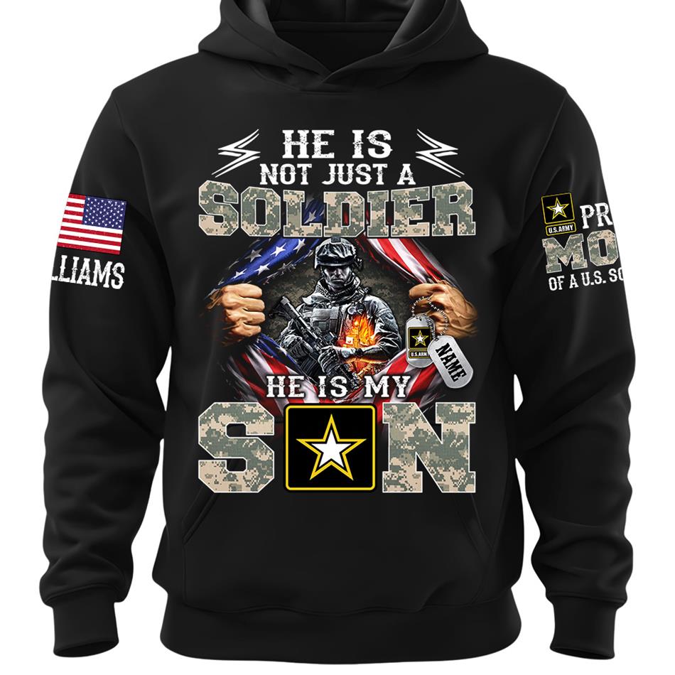 He Is Not Just A Soldier He Is My Son Proud Mom of a US Soldier Ripped Flag Custom Shirt For Proud Army Mom Dad Sister Family Members Shirt H2511 Trna
