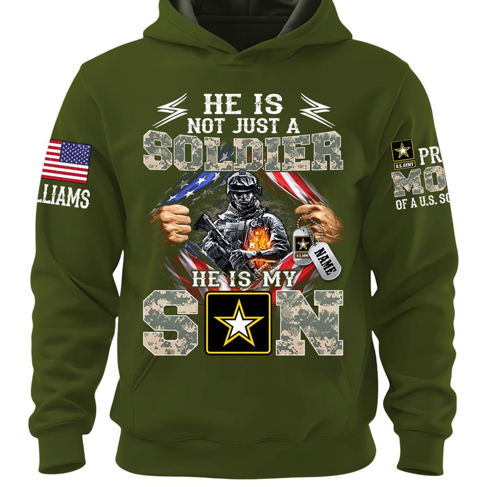 He Is Not Just A Soldier He Is My Son Proud Mom of a US Soldier Ripped Flag Custom Shirt For Proud Army Mom Dad Sister Family Members Shirt H2511 Trna