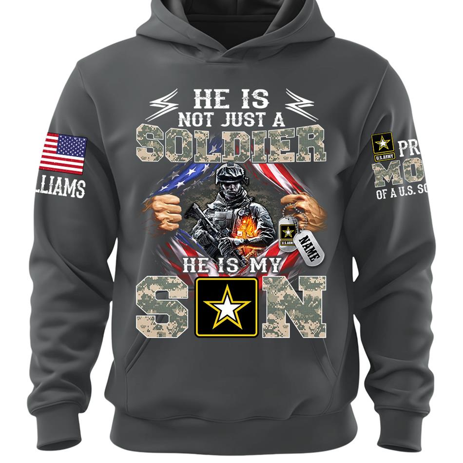 He Is Not Just A Soldier He Is My Son Proud Mom of a US Soldier Ripped Flag Custom Shirt For Proud Army Mom Dad Sister Family Members Shirt H2511 Trna