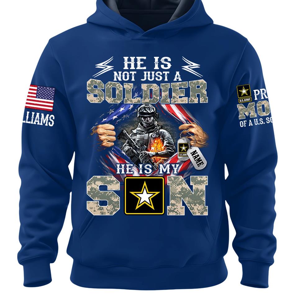 He Is Not Just A Soldier He Is My Son Proud Mom of a US Soldier Ripped Flag Custom Shirt For Proud Army Mom Dad Sister Family Members Shirt H2511 Trna