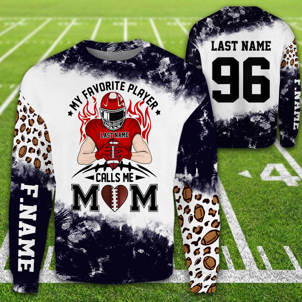 Personalized Shirt My Favorite Player Calls Me Mom Leopard Bleach All Over Print Shirt For Football Mom Grandma H2511