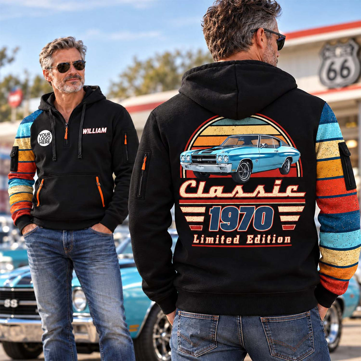 Personalized Photo Classic Car Half Zipper Hoodie - Gift for Dad, Grandpa & Car Lovers A2110 Pt99 VN09