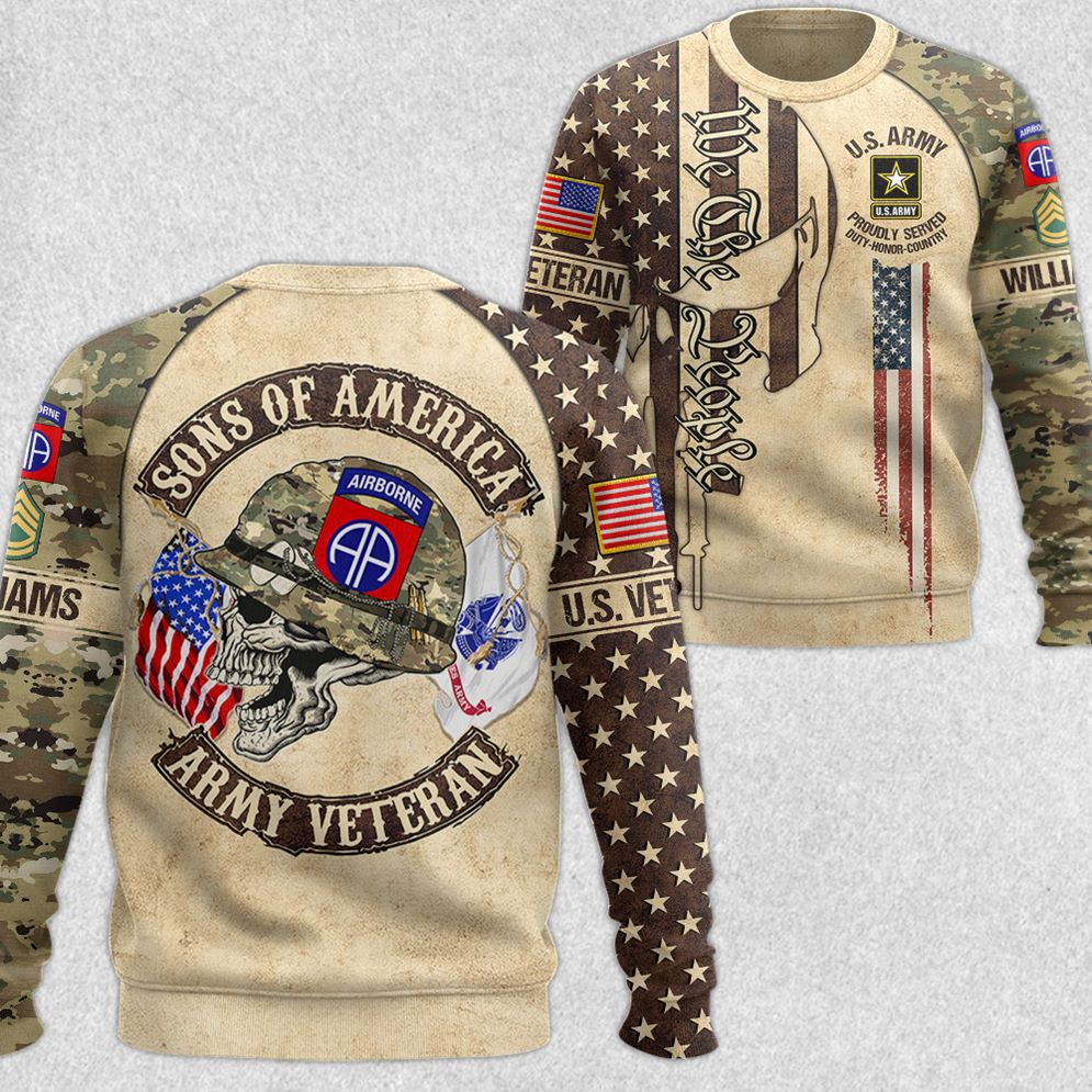 Custom Division All Branches Sons Of America Vintage Skull All Over Print Shirt For Veteran H2511