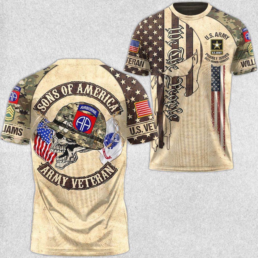 Custom Division All Branches Sons Of America Vintage Skull All Over Print Shirt For Veteran H2511