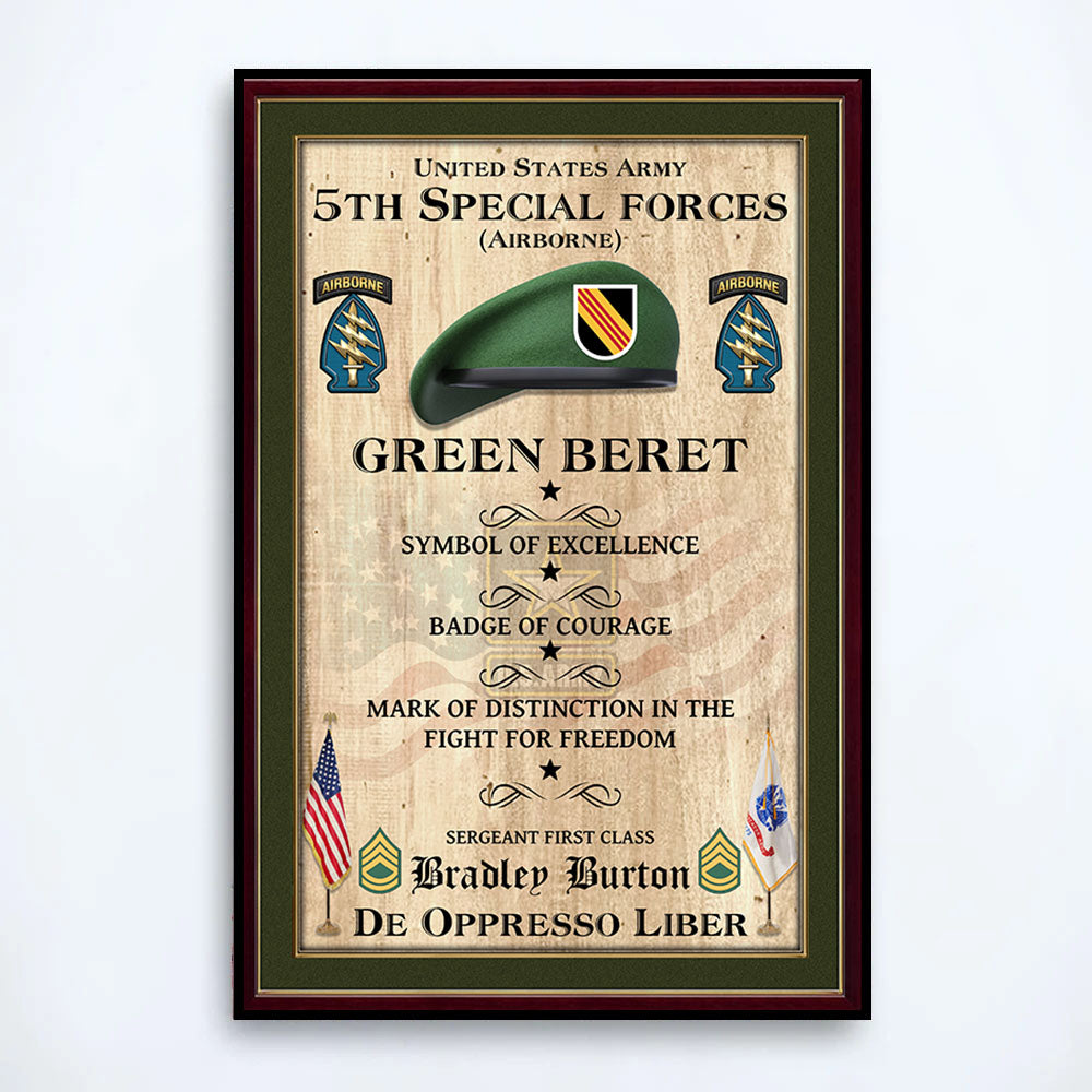 Green Beret Symbol Of Excellence Badge Of Courage Personalized Poster Canvas Gift For Veteran H2511