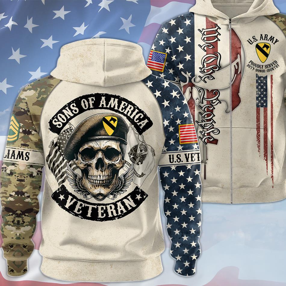 Sons Of America Veteran Personalized All Over Print Shirt Hoodie Gift For Proud US Veteran Proudly Served Skull Shirt H2511