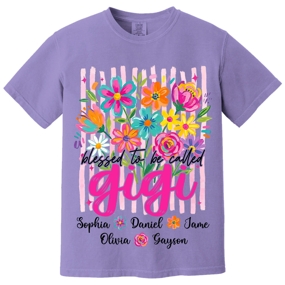 Blessed To Be Called Gigi, Personalized Grandma Shirt With Grandkids Name Custom, Striped Boho Floral Brushstroke Wildflower, Gift For Grandma Mom, Gift For Mother's Day MI209 VH01