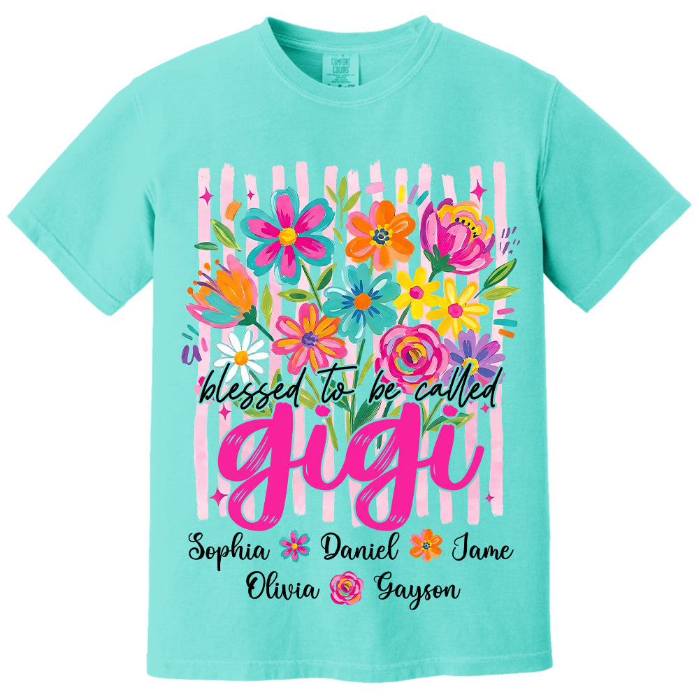 Blessed To Be Called Gigi, Personalized Grandma Shirt With Grandkids Name Custom, Striped Boho Floral Brushstroke Wildflower, Gift For Grandma Mom, Gift For Mother's Day MI209 VH01