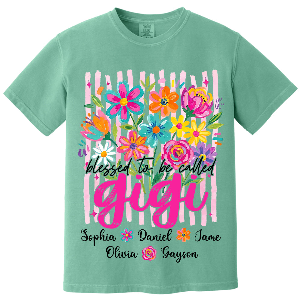 Blessed To Be Called Gigi, Personalized Grandma Shirt With Grandkids Name Custom, Striped Boho Floral Brushstroke Wildflower, Gift For Grandma Mom, Gift For Mother's Day MI209 VH01