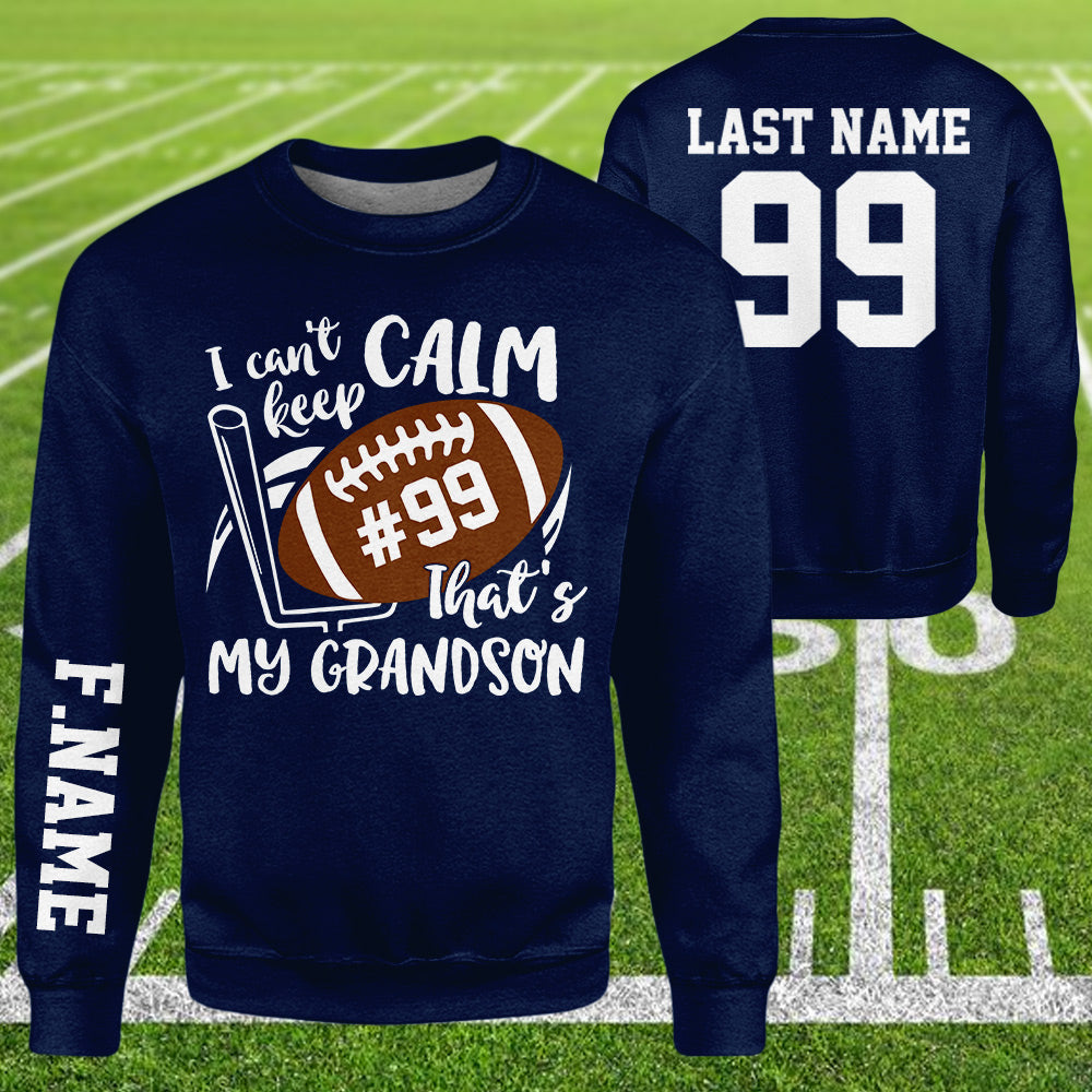 Personalized Shirt I Can't Keep Calm That's My Son All Over Print Shirt For Football Mom Grandma Sport Game Day Shirt H2511