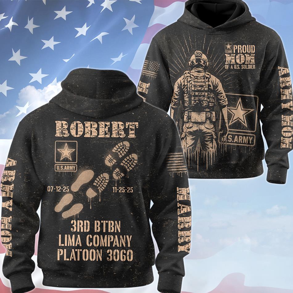 Personalized Bleach Style Proud Mom Of A US Soldier All Over Print Shirt Hoodie For Military Mom Sister Wife Grandma Hoodie H2511 Trna