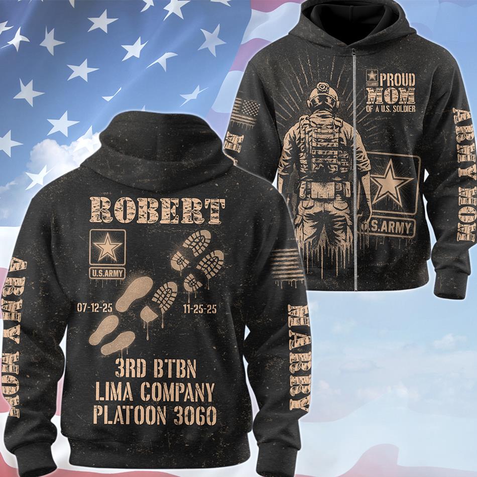 Personalized Bleach Style Proud Mom Of A US Soldier All Over Print Shirt Hoodie For Military Mom Sister Wife Grandma Hoodie H2511 Trna
