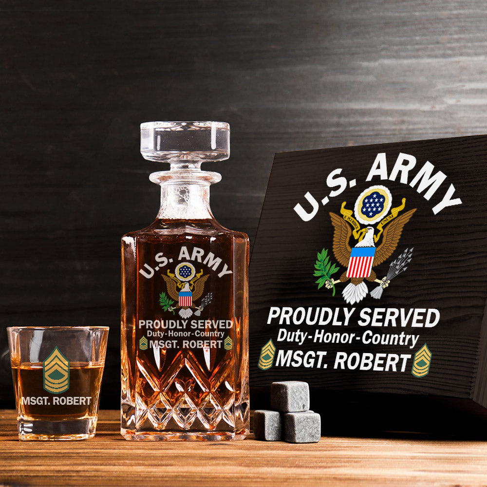 Proudly Served Duty Honor Country Custom Veteran Whiskey Decanter Set Gift For Veteran H2511