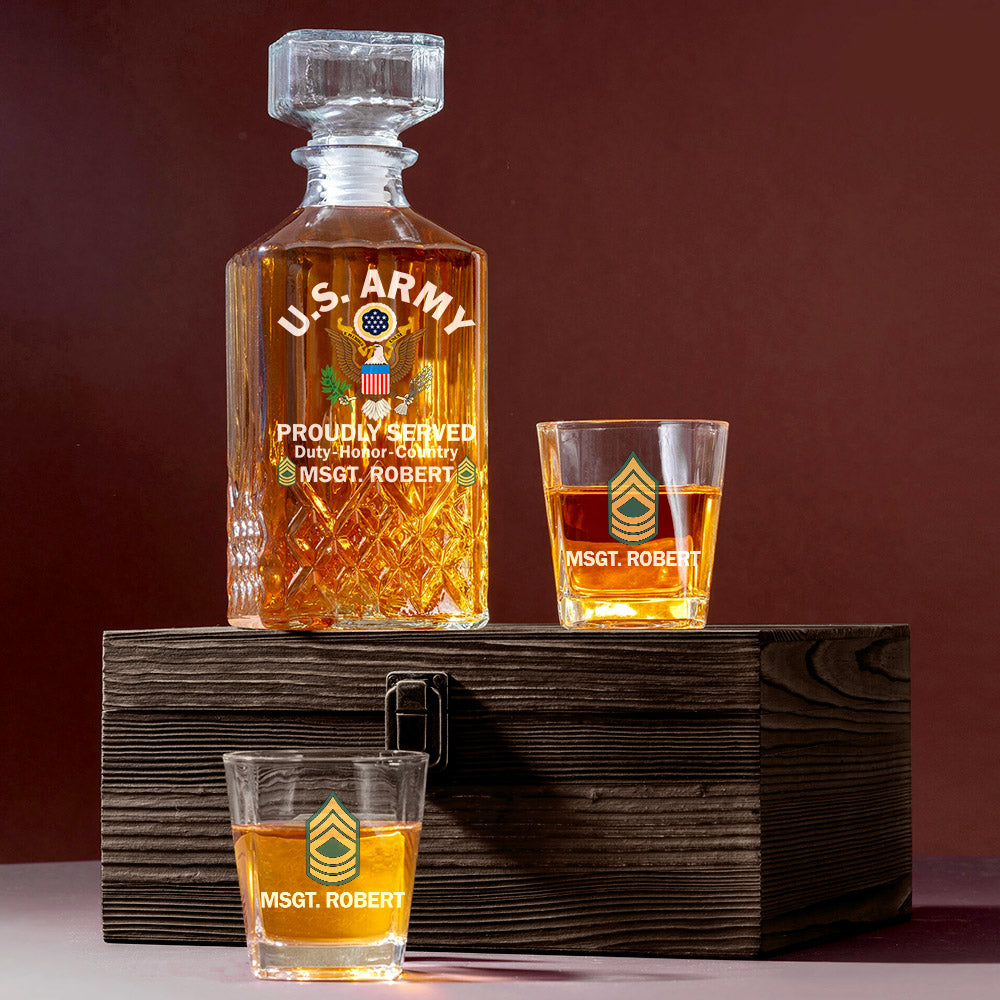 Proudly Served Duty Honor Country Custom Veteran Whiskey Decanter Set Gift For Veteran H2511
