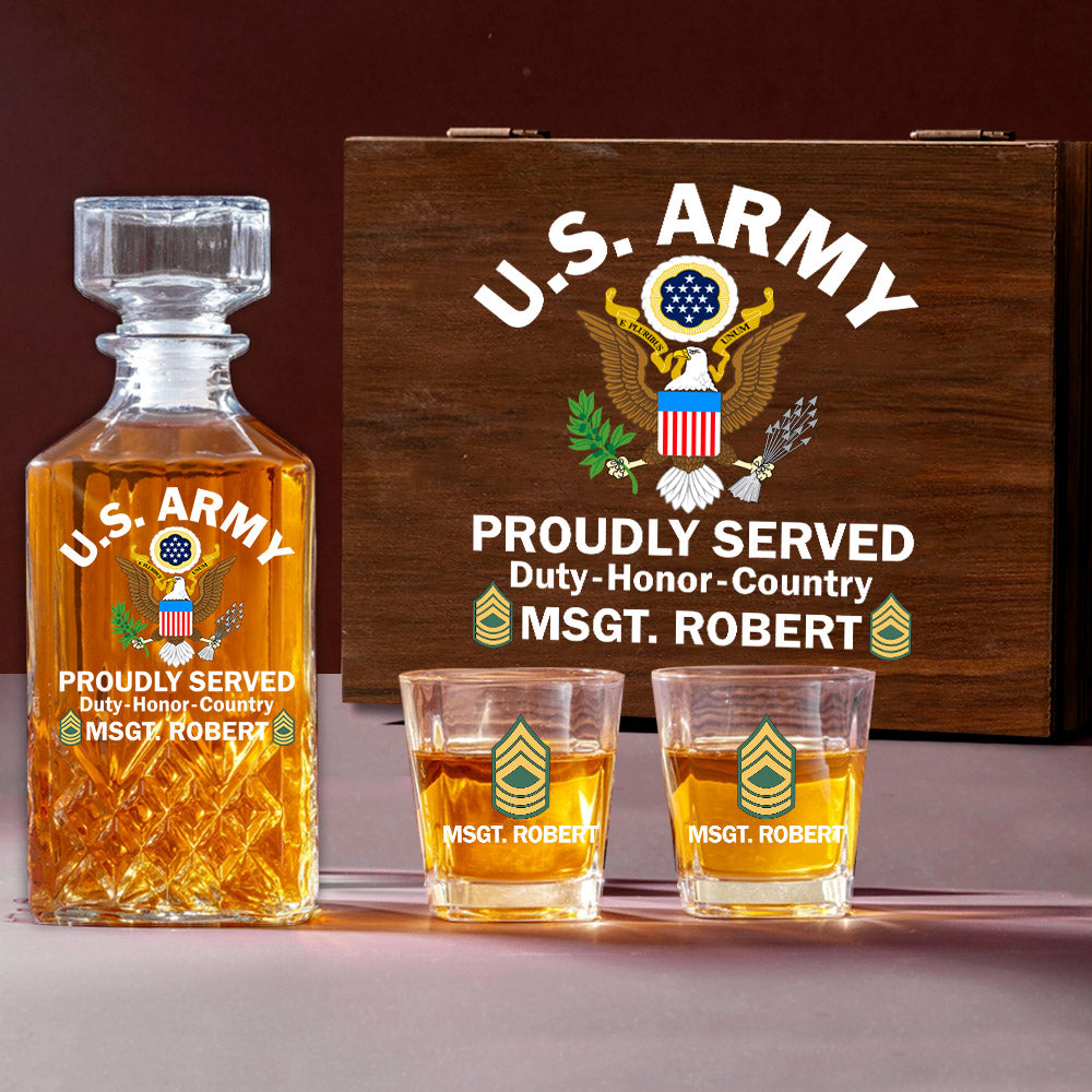 Proudly Served Duty Honor Country Custom Veteran Whiskey Decanter Set Gift For Veteran H2511