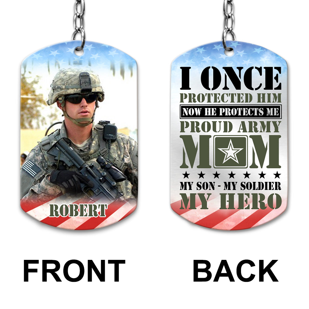 I Once Protected Him Now He Protects Me Custom Aluminum Keychain Gift For Proud Army Mom Dad Family H2511 Trna