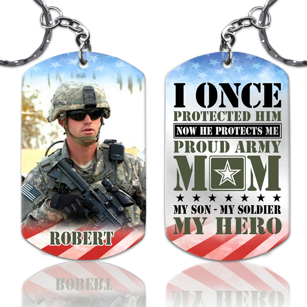 I Once Protected Him Now He Protects Me Custom Aluminum Keychain Gift For Proud Army Mom Dad Family H2511 Trna