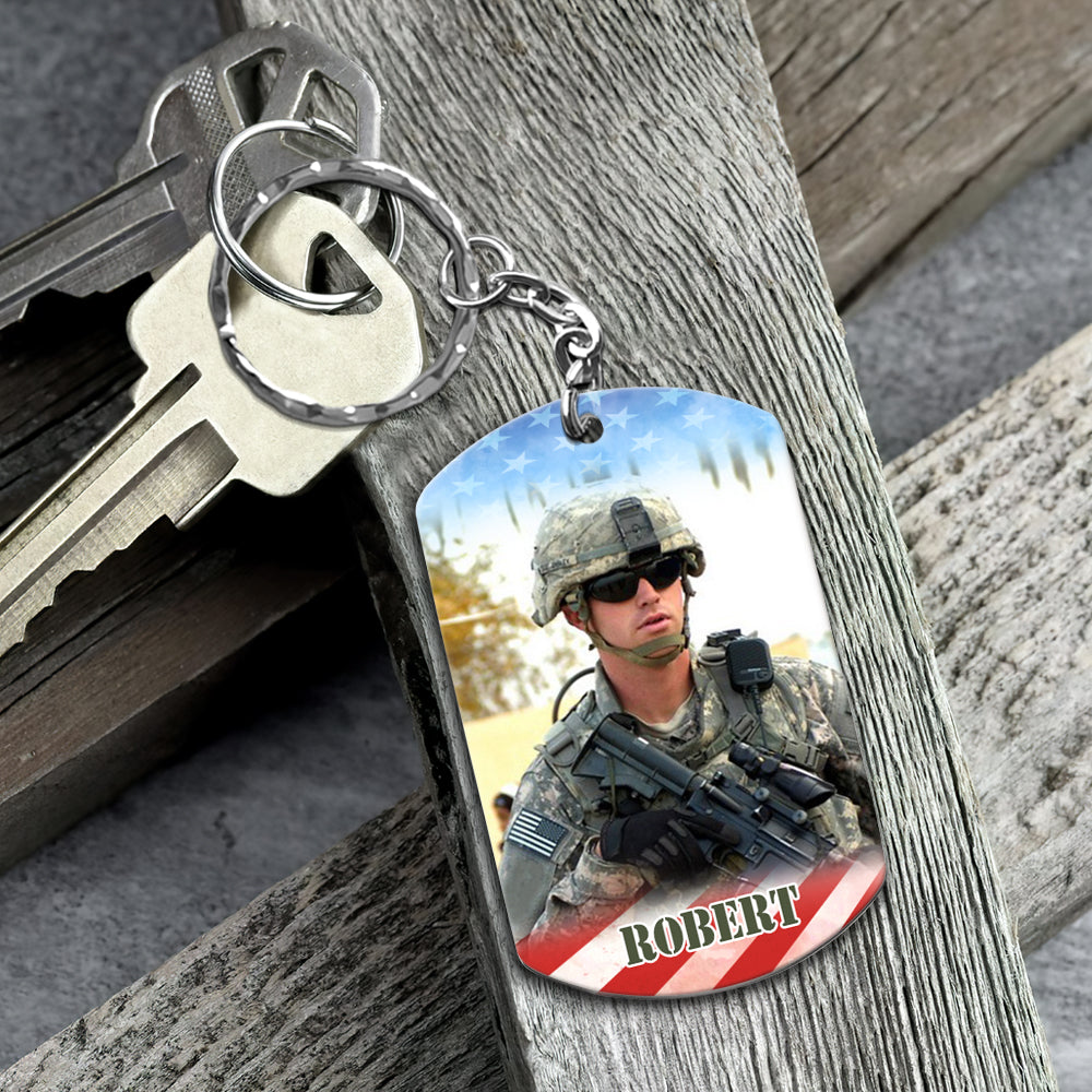 I Once Protected Him Now He Protects Me Custom Aluminum Keychain Gift For Proud Army Mom Dad Family H2511 Trna