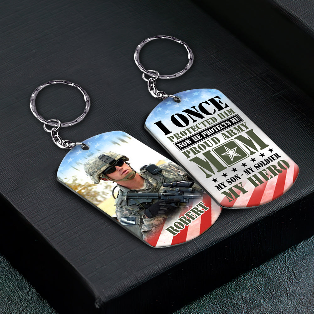 I Once Protected Him Now He Protects Me Custom Aluminum Keychain Gift For Proud Army Mom Dad Family H2511 Trna
