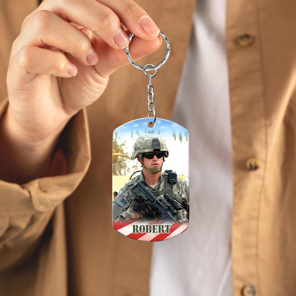 I Once Protected Him Now He Protects Me Custom Aluminum Keychain Gift For Proud Army Mom Dad Family H2511 Trna