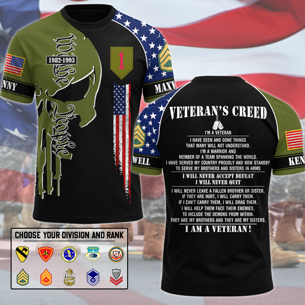 Veteran's Creed Skull Personalized All Over Print Shirt Hoodie Custom Division Rank Shirt Gift For US Veterans H2511 Trna