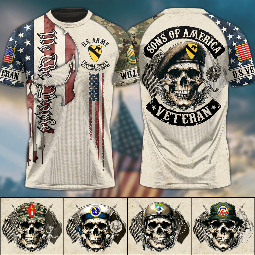 Sons Of America Veteran Personalized All Over Print Shirt Hoodie Gift For Proud US Veteran Proudly Served Skull Shirt H2511