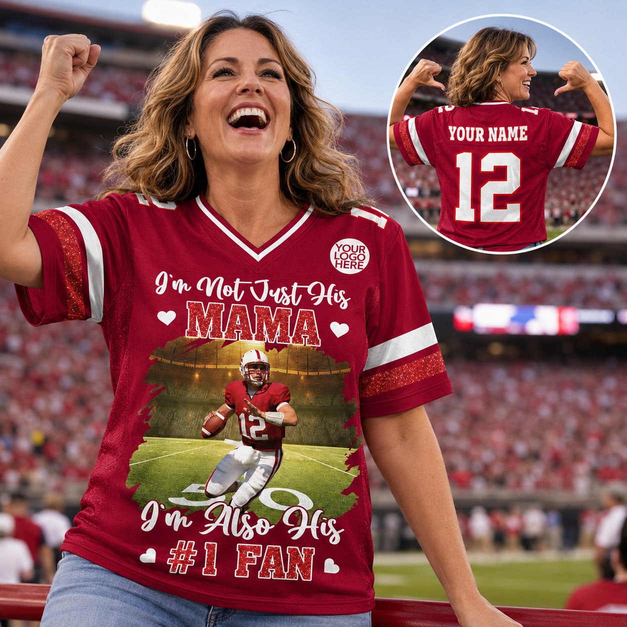 I’m Not Just His Mom I’m Also His #1 Fan, Personalized Football Mom Jersey, Custom Player Photo & Number, Gift for Football Mom Na02 Pt99