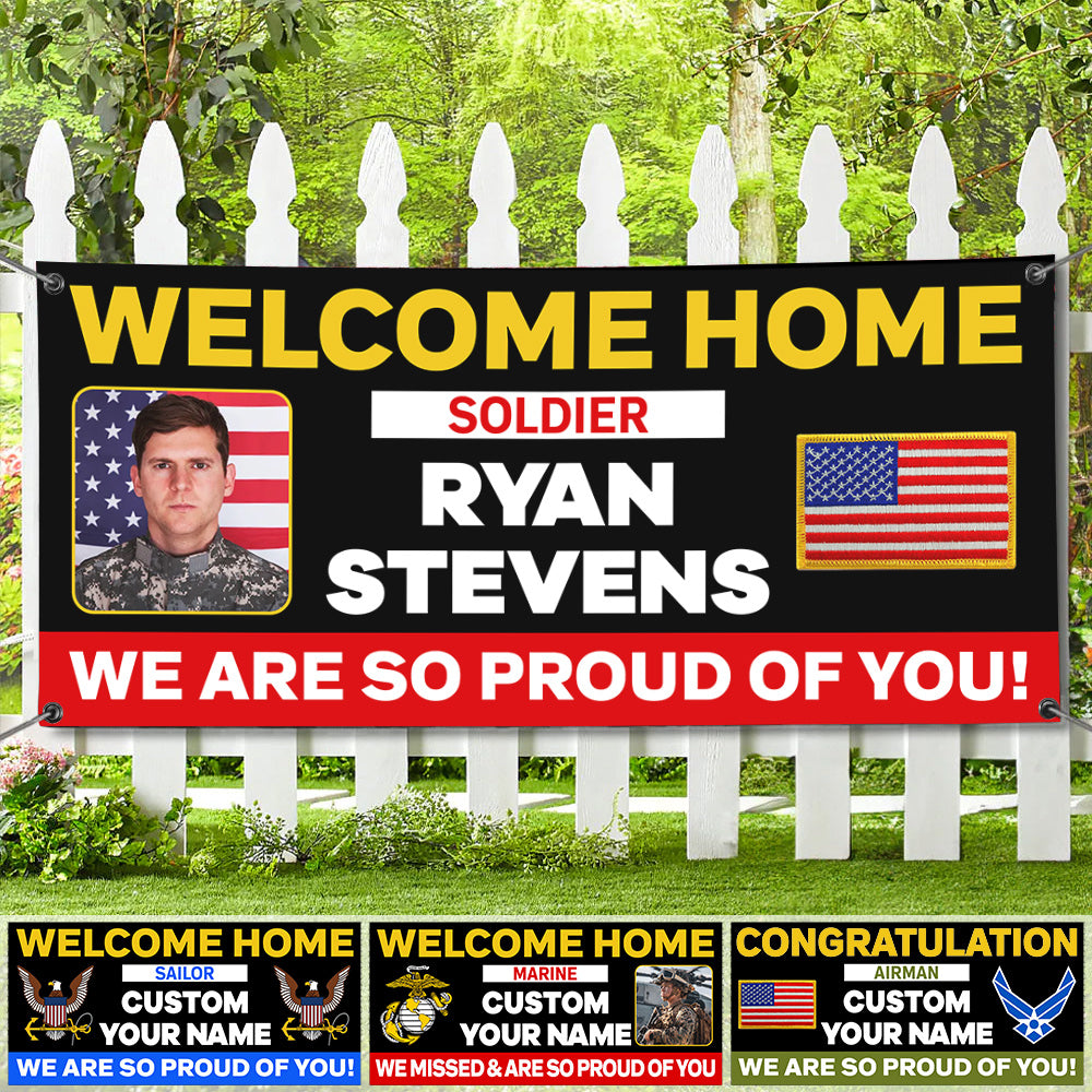 Personalized Welcome Home Soldier Military Graduation Banner Congratulations Soldier We Are So Proud Of You Congrats Sign for Your Soldier's Big Day H2511 Trna