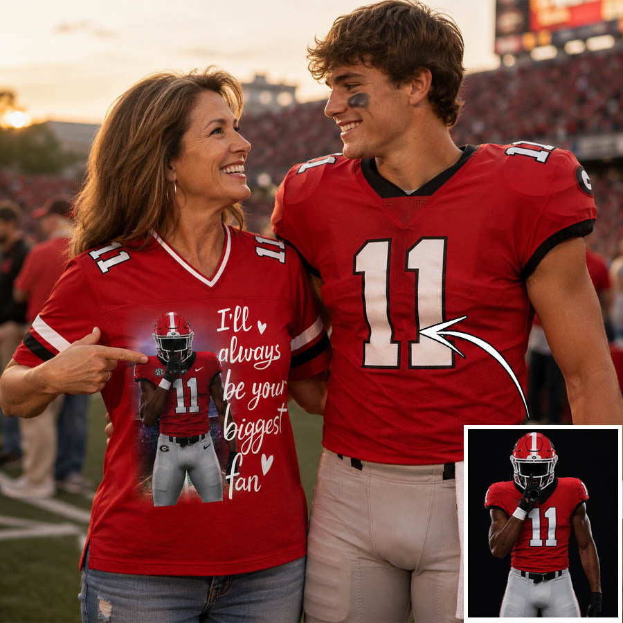Personalized Football Mom Jersey with Custom Player Photo, Name & Number – Game Day Gift for Mom Dad Family