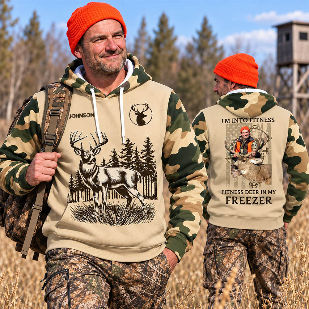 I'm Into Fitness Fitness Deer in My Freezer - Custom Photo Hunting Shirt -  Personalized Gifts for Husband, Dad, Hunters A2110 Pt99