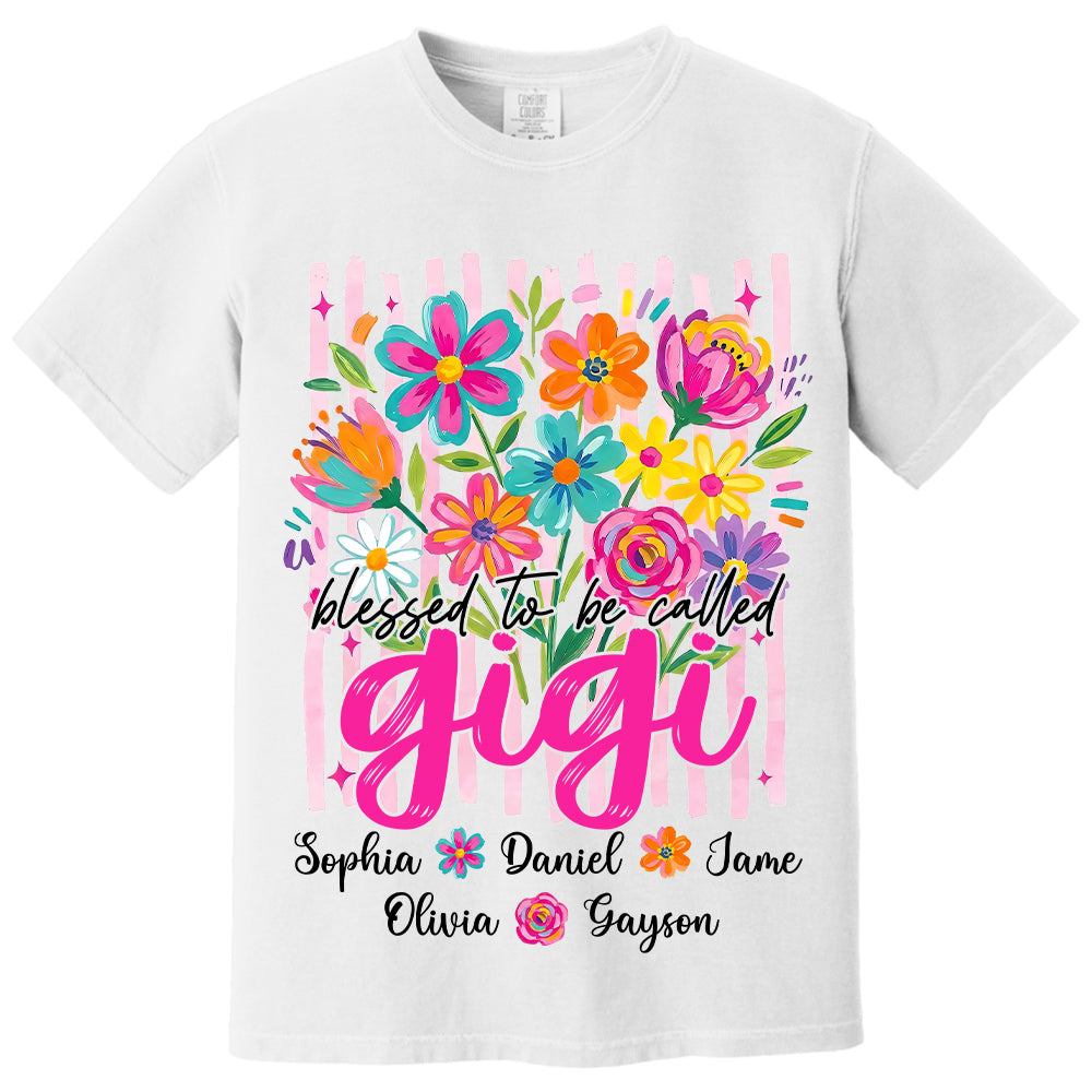 Blessed To Be Called Gigi, Personalized Grandma Shirt With Grandkids Name Custom, Striped Boho Floral Brushstroke Wildflower, Gift For Grandma Mom, Gift For Mother's Day MI209 VH01