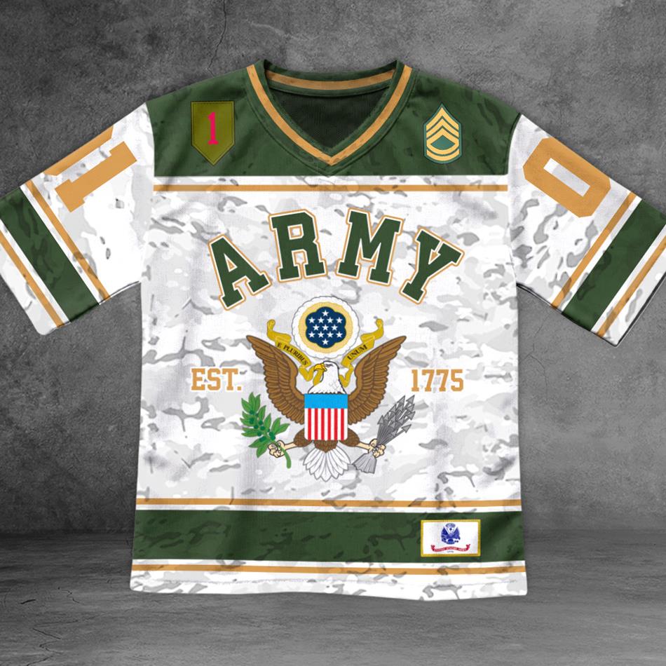 US Military Football Jersey Custom All Branches Rank Division Name For Military Retirement Veteran Dad Grandpa H2511 Trna