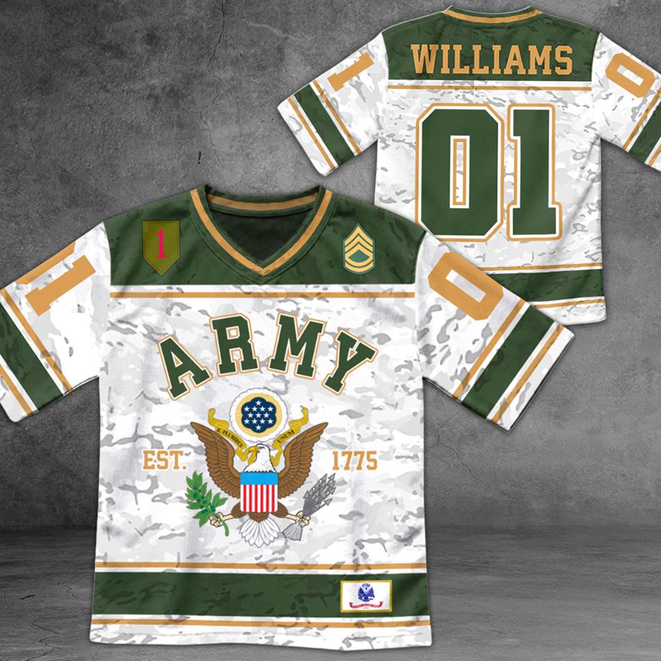 US Military Football Jersey Custom All Branches Rank Division Name For Military Retirement Veteran Dad Grandpa H2511 Trna