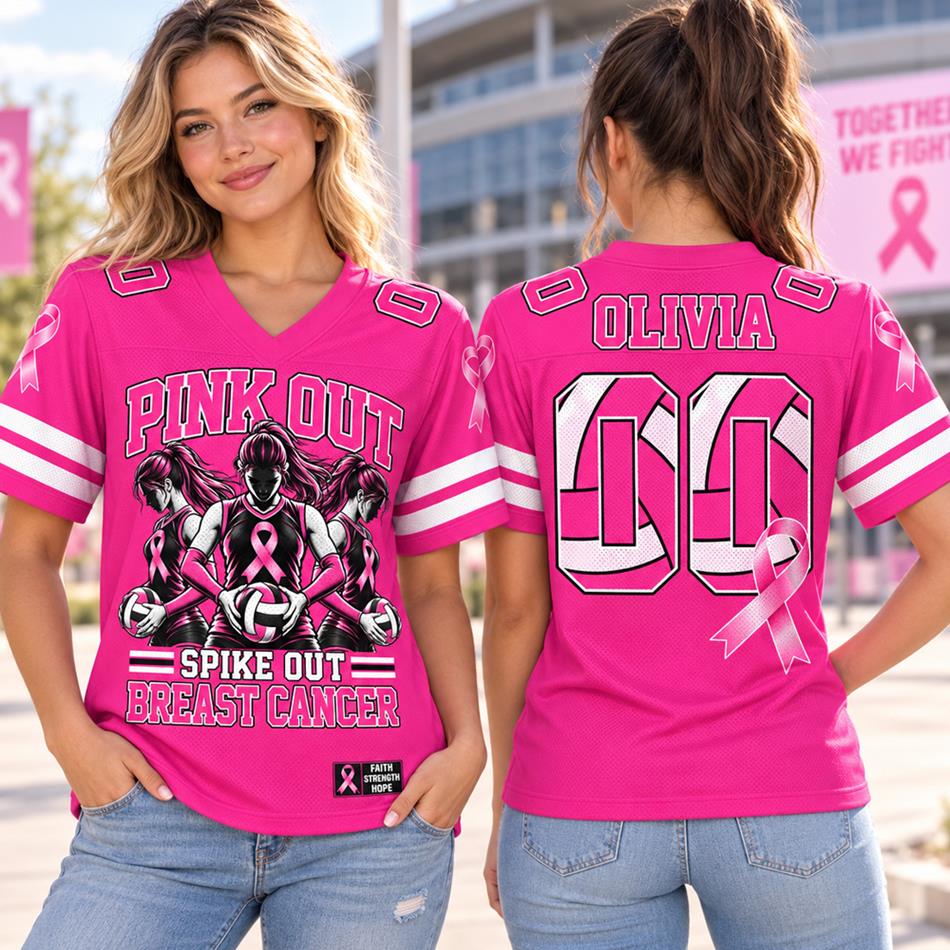 Custom Volleyball Spike Out Breast Cancer Awareness Jersey Personalized Name & Number Sport Lovers Shirt H2511 Trna