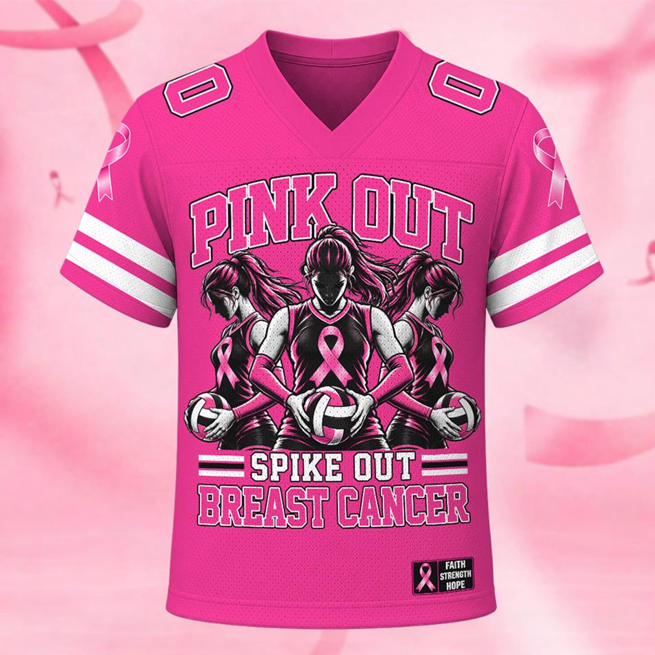Custom Volleyball Spike Out Breast Cancer Awareness Jersey Personalized Name & Number Sport Lovers Shirt H2511 Trna