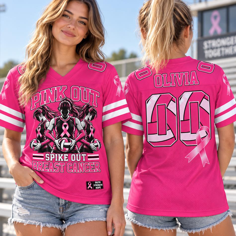 Custom Volleyball Spike Out Breast Cancer Awareness Jersey Personalized Name & Number Sport Lovers Shirt H2511 Trna