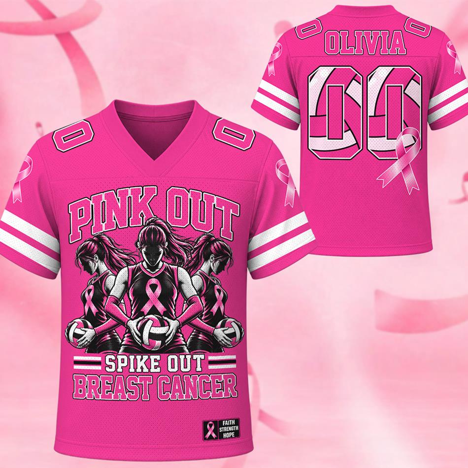 Custom Volleyball Spike Out Breast Cancer Awareness Jersey Personalized Name & Number Sport Lovers Shirt H2511 Trna