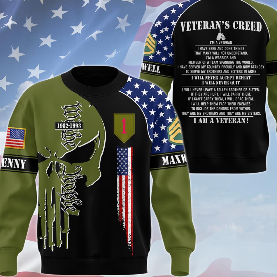 Veteran's Creed Skull Personalized All Over Print Shirt Hoodie Custom Division Rank Shirt Gift For US Veterans H2511 Trna