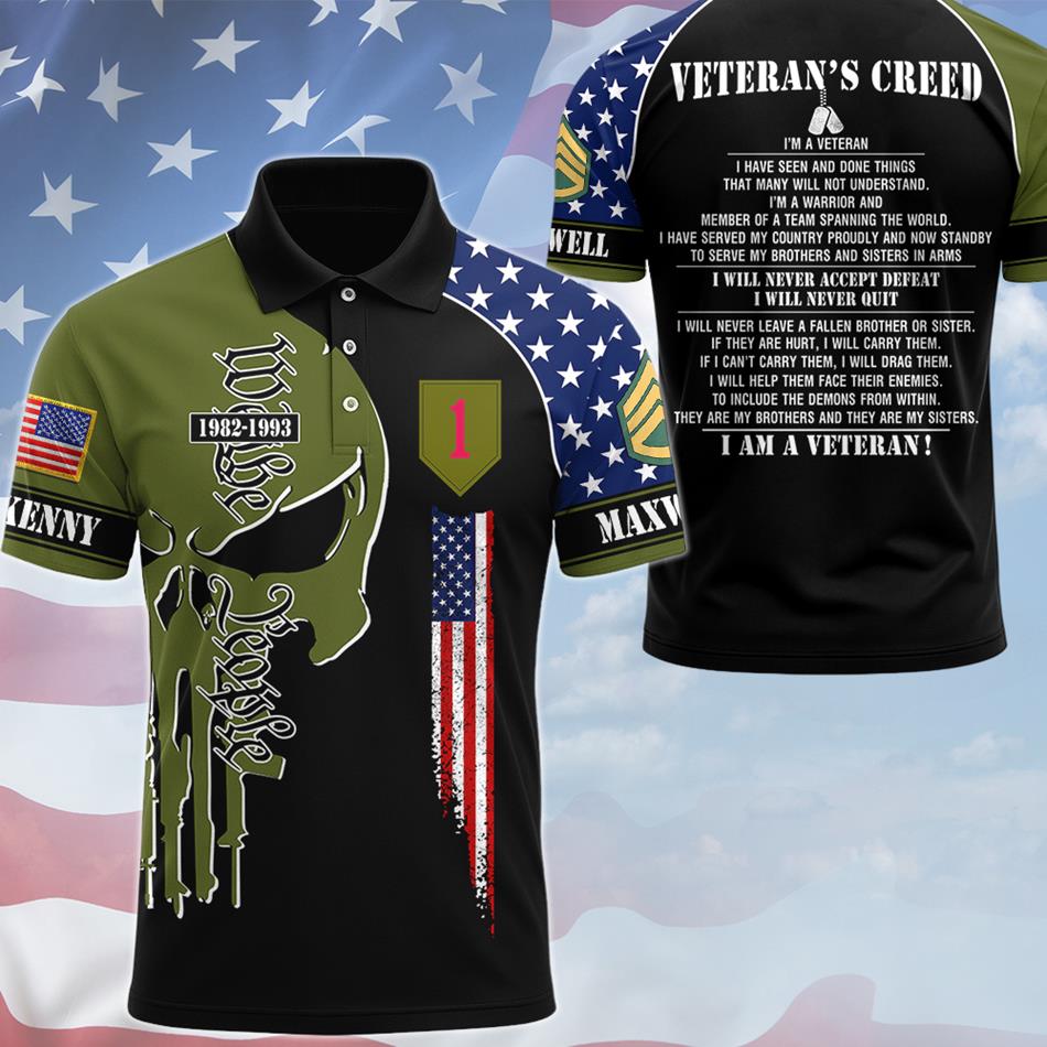 Veteran's Creed Skull Personalized All Over Print Shirt Hoodie Custom Division Rank Shirt Gift For US Veterans H2511 Trna
