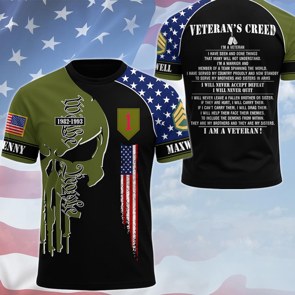 Veteran's Creed Skull Personalized All Over Print Shirt Hoodie Custom Division Rank Shirt Gift For US Veterans H2511 Trna