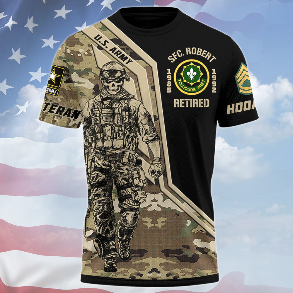 Custom Military Camouflage All Over Print Shirt Available To All Military Branches For Soldier Veteran H2511 Trna