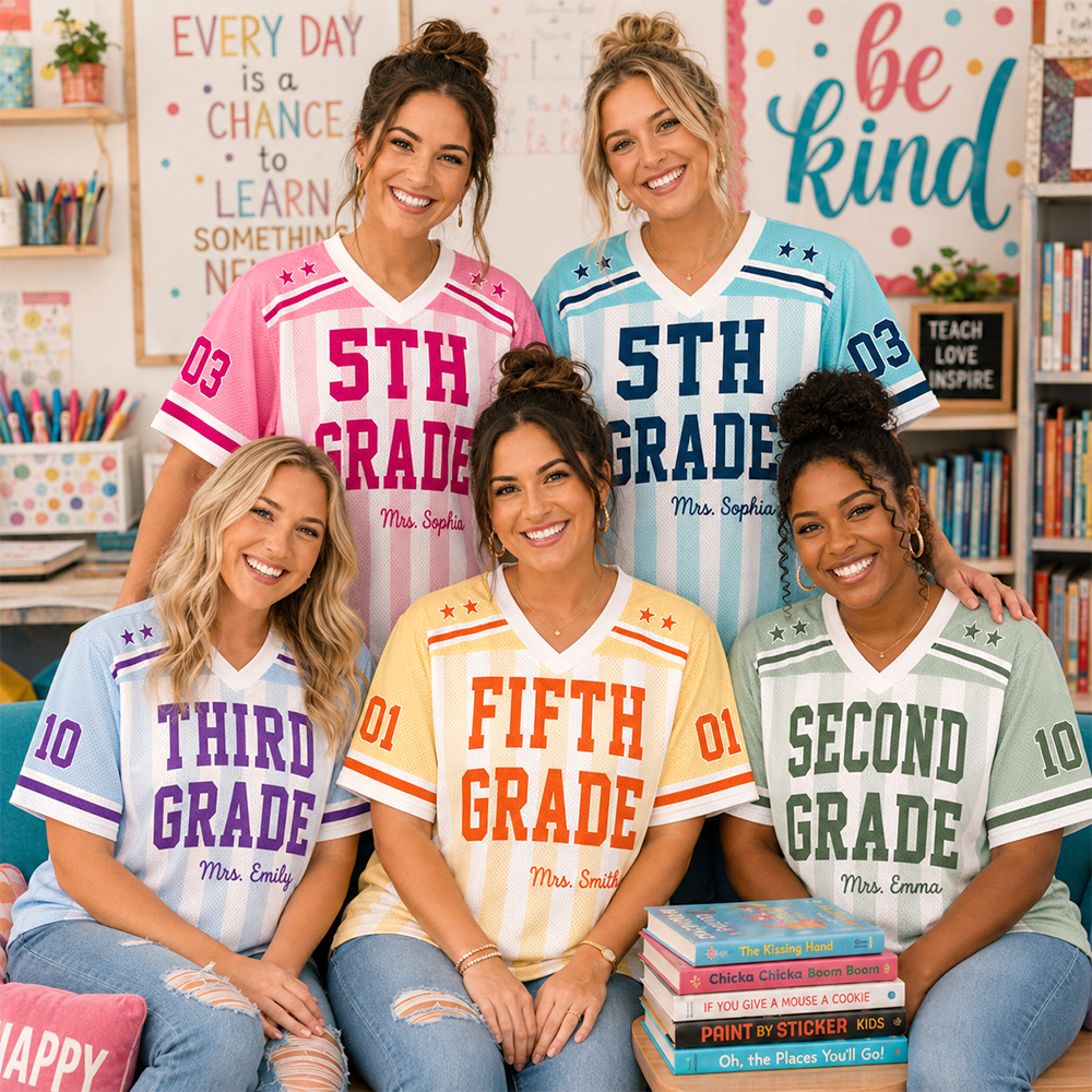 Personalized Teacher Football Jersey, Custom Name Number Jersey, First Grade Teacher Shirt, Back To School Gift, Teacher Team Game Day Tee Hv01